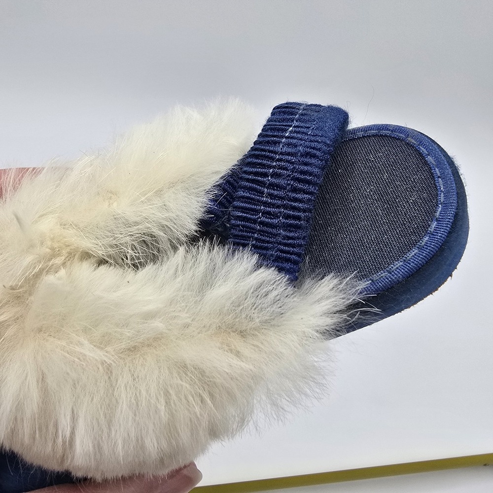 Vtg Antique Children Girls Shoes Blue Satin Fur Classy Formal Sandals - Picture 4 of 8